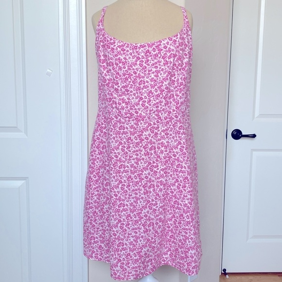 Old Navy Fit & Flare Mini Dress Womens Pink Linen blend  Floral Cami  Y2K  XL - Picture 1 of 13